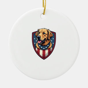 Patriotic Dog Dad Golden Retriever Engraving Shirt Ceramic Ornament