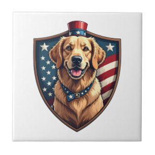 Patriotic Dog Dad Golden Retriever Engraving Shirt Ceramic Tile