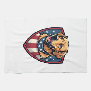 Patriotic Dog Dad Golden Retriever Engraving Shirt Tea Towel
