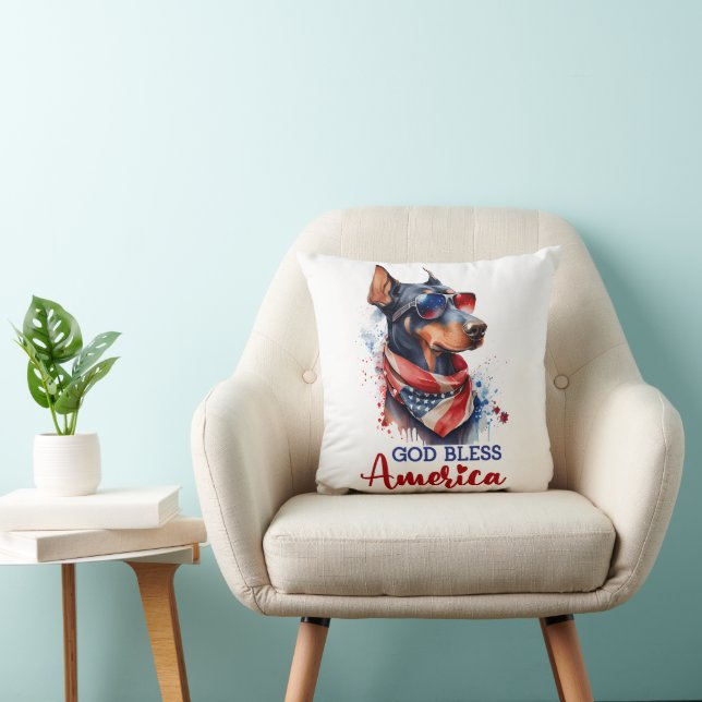 Patriotic Dog- Doberman Cushion (Chair)