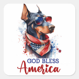 Patriotic Dog- Doberman Square Sticker