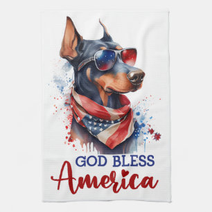 Patriotic Dog- Doberman Tea Towel