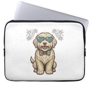 Patriotic Dog Fireworks Vintage Shirt Design (2)_1 Laptop Sleeve