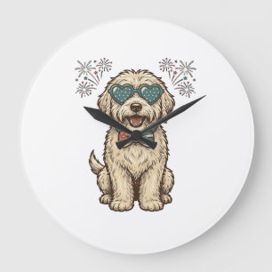 Patriotic Dog Fireworks Vintage Shirt Design (2)_1 Large Clock