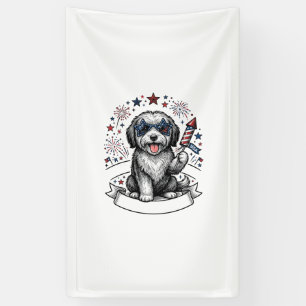 Patriotic Dog Fireworks Vintage Vector Shirt_1 Banner