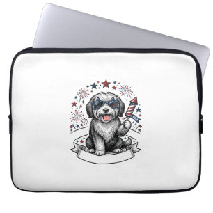 Patriotic Dog Fireworks Vintage Vector Shirt_1 Laptop Sleeve