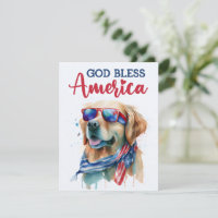 Patriotic Dog- Golden Retriever 4th of July Card