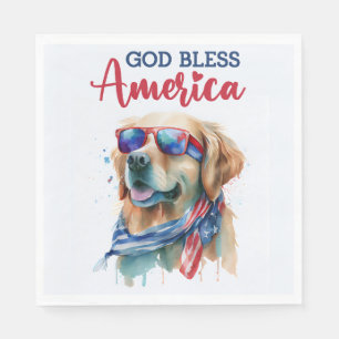 Patriotic Dog-Golden Retriever Napkin