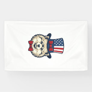 Patriotic Dog Head Vintage Engraving Vector Design Banner