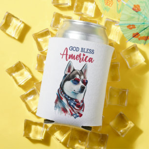 Patriotic Dog-Husky Can Cooler
