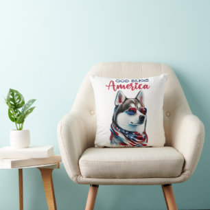 Patriotic Dog-Husky Cushion