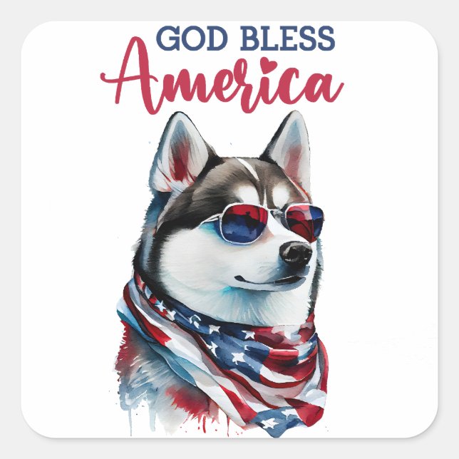 Patriotic Dog-Husky Square Sticker (Front)