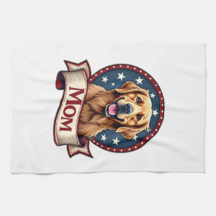 Patriotic Dog Mom Golden Retriever Vintage Tee Tea Towel