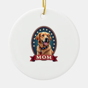 Patriotic Dog Mum Golden Retriever Vintage Tee 4 Ceramic Ornament