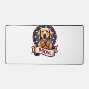 Patriotic Dog Mum Golden Retriever Vintage Tee Desk Mat