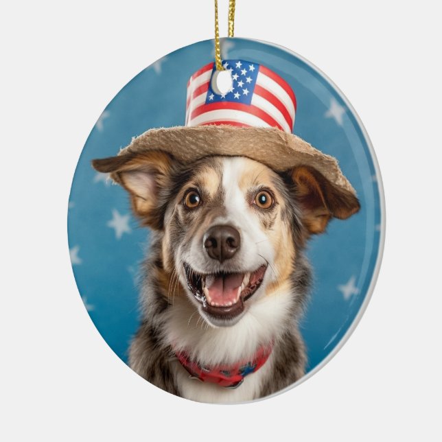 Patriotic Dog Ornament – Adorable Red, White, Blue (Left)