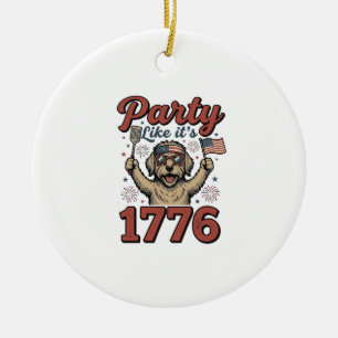 Patriotic Dog Party Like It’s 1776 Vintage Shirt D Ceramic Ornament
