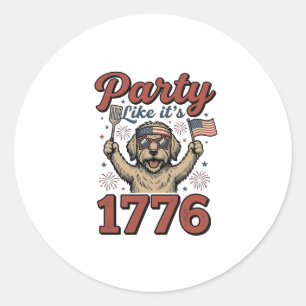 Patriotic Dog Party Like It’s 1776 Vintage Shirt D Classic Round Sticker