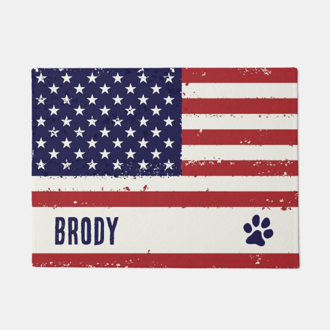 Patriotic Dog Paw Print - Dog Placemat - Usa Dog Doormat (Front)