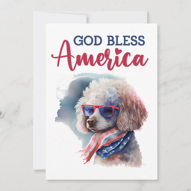 Patriotic Dog- Poodle 4th of July Card (Front)