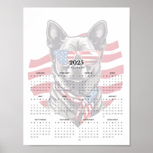 Patriotic Dog Red White Blue Scarf 2025 Calendar Poster