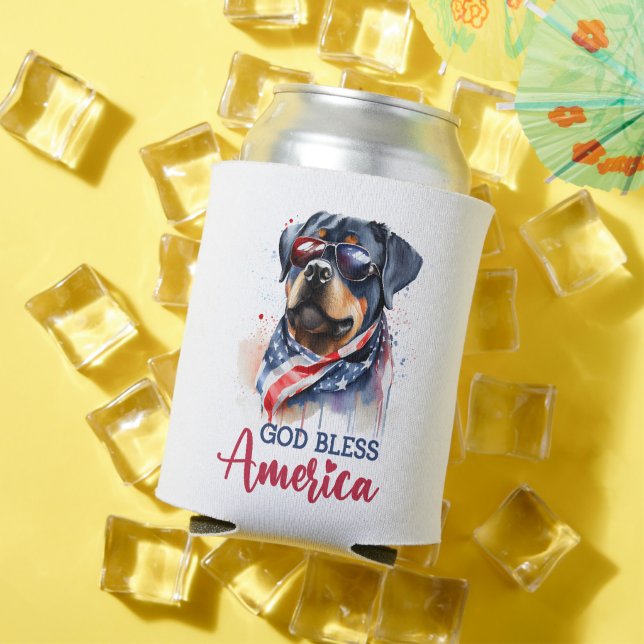 Patriotic Dog-Rottweiler Can Cooler (In Situ Summer)