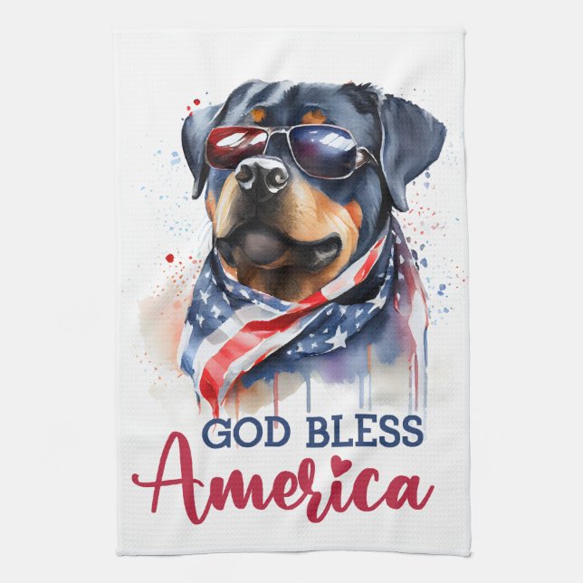 Patriotic Dog-Rottweiler Tea Towel (Vertical)