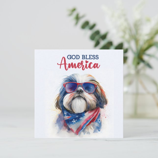 Patriotic Dog-Shih Tzu 4th of July Card (Standing Front)