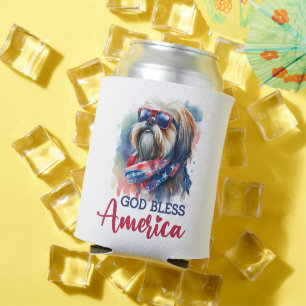 Patriotic Dog-Shih tzu Can Cooler