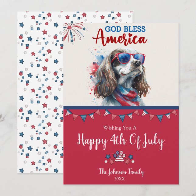 Patriotic Dog- Spaniel 4th of July Card (Front/Back)