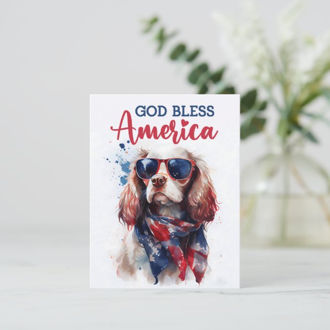 Patriotic Dog-Spaniel 4th of July Card (Standing Front)
