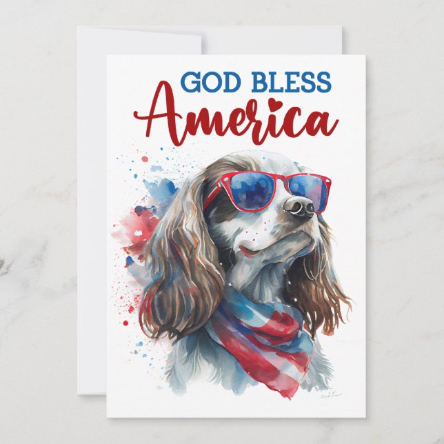 Patriotic Dog- Spaniel 4th of July Card (Front)