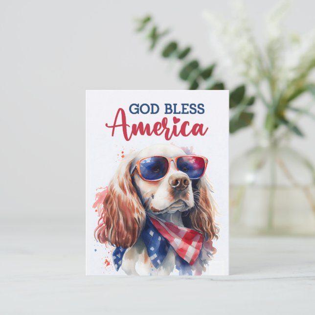 Patriotic Dog-Spaniel 4th of July Card (Standing Front)