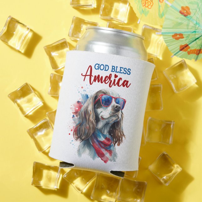 Patriotic Dog-Spaniel Can Cooler (In Situ Summer)