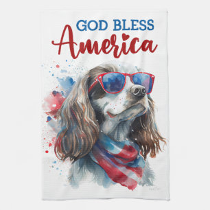 Patriotic Dog-Spaniel Tea Towel