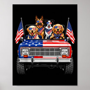 Patriotic dog squad usa flag truck 4th of july poster