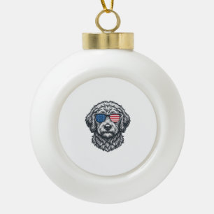 Patriotic Dog Sunglasses Vintage Ceramic Ball Christmas Ornament