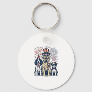 Patriotic Dog Trio Vintage Engraving Shirt Design_ Key Ring