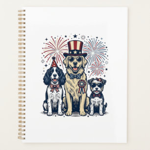 Patriotic Dog Trio Vintage Engraving Shirt Design_ Planner