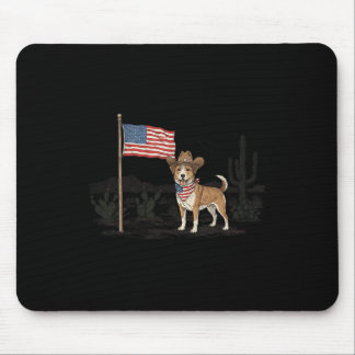 Patriotic Dog Usa 4th Of July American Flag Wester Mouse Pad