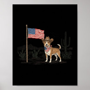 Patriotic Dog Usa 4th Of July American Flag Wester Poster