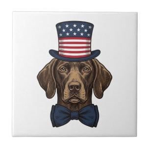 Patriotic Dog Vintage Engraving Shirt Design_1 Ceramic Tile