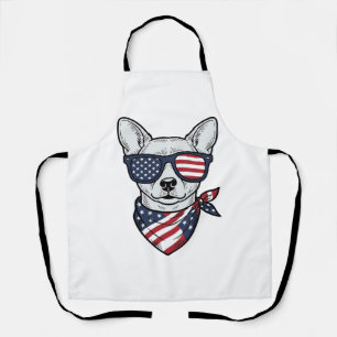 Patriotic Dog with Flag Sunglasses Vintage Vector  Apron