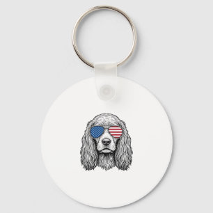 Patriotic Dog with Flag Sunglasses Vintage Vector_ Key Ring