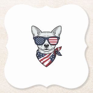 Patriotic Dog with Flag Sunglasses Vintage Vector  Paper Coaster