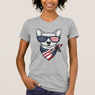 Patriotic Dog with Flag Sunglasses Vintage Vector T-Shirt