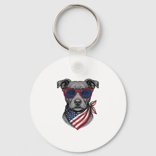 Patriotic Dog With Sunglasses Vintage Shirt Design Key Ring