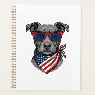 Patriotic Dog With Sunglasses Vintage Shirt Design Planner