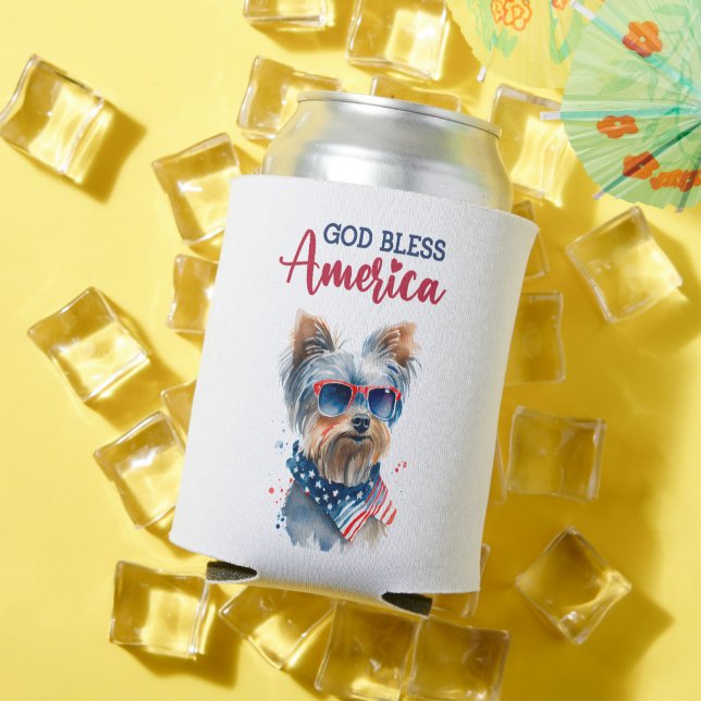 Patriotic Dog-Yorkie Can Cooler (In Situ Summer)