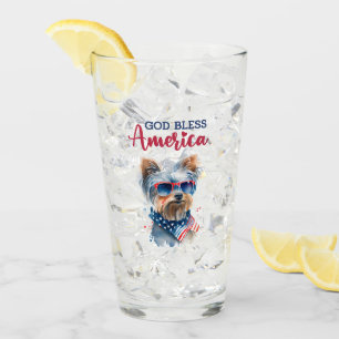 Patriotic Dog-Yorkie Glass
